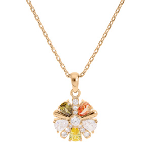 Collier en plaqué or chaîne avec pendentif fleur oxydes sertis multi couleurs 40+5cm