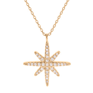 Collier en plaqué or chaîne avec pendentif étoile oxydes blancs sertis 40+4cm