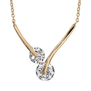 Collier en plaqué or chaîne avec pendentif 2 baguettes lisses avec 1 oxyde rond blanc à chaque extré