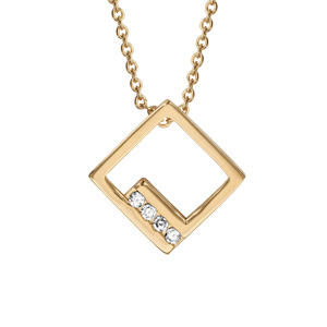 Collier en plaqué or chaîne avec pendentif carré ajouré et oxydes blancs sertis – longueur 40cm + 4cm de rallonge