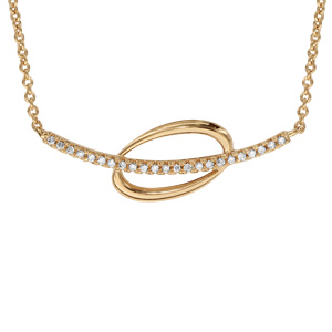 Collier en plaqué or chaîne avec pendentif rail d'oxydes blancs superposé sur 1 ovale lisse et évidé