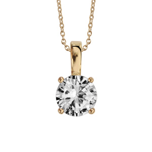 Collier en plaqué or chaîne avec pendentif oxyde rond blanc de 6mm