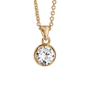 Collier en plaqué or chaîne avec pendentif oxyde blanc de 6mm serti clos - longueur 44cm