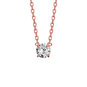 Collier en plaqué or rose chaîne avec pendentif oxyde blanc de 5mm serti 4 griffes - longueur 38cm + 4cm de rallonge