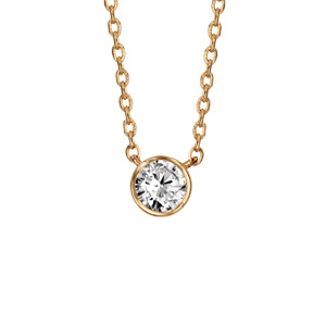 Collier en plaqué or chaîne avec pendentif oxyde blanc de 5mm serti clos – longueur 38cm + 4cm de rallonge