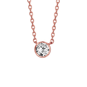 Collier en plaqué or rose chaîne avec pendentif oxyde blanc de 5mm serti clos – longueur 38cm + 4cm de rallonge