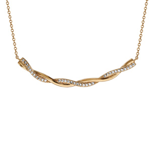 Collier en plaqué or chaîne avec pendentif torsade avec 1 brin lisse et l'autre orné d'oxydes blancs