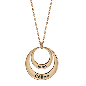 Collier en plaqué or chaîne avec pendentif 2 anneaux prénom à graver – longueur 40cm + 5cm de rallonge
