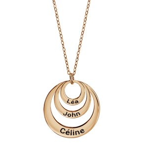 Collier en plaqué or chaîne avec pendentif 3 anneaux prénoms à graver – longueur 40cm + 5cm de rallonge