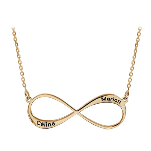 Collier en plaqué or chaîne avec pendentif infini à graver 1 ou 2 prénoms – longueur 40cm + 5cm de rallonge
