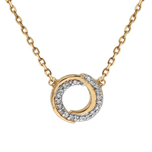 Collier en plaqué or bicolore cercle oxydes blancs sertis 38cm + 4cm