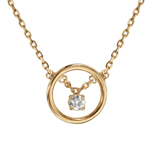 Collier en plaqué or cercle 1 oxyde blanc serti pendant 38cm + 4cm