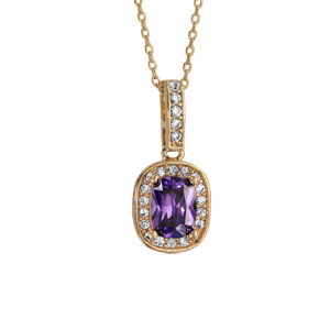 Collier en plaqué or pendentif pierre violette 42cm + 3cm
