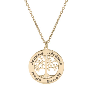 Collier en plaqué or chaîne avec pendentif prénoms à graver petit arbre de vie 20mm 38+5cm