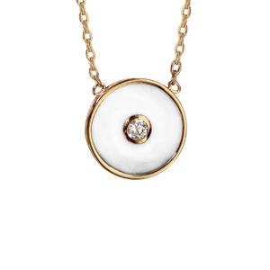 Collier en plaqué or rond résine blanche et 1 oxyde blanc serti clos 42cm