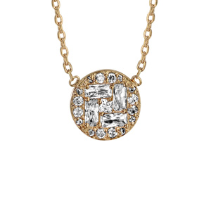 Collier en plaqué or rond pavé d'oxydes blancs sertis 42cm