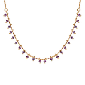Collier en plaqué or pampilles boules violettes 42cm
