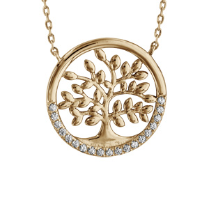 Collier plaqué or arbre de vie oxydes blancs sertis – longueur 40+5cm
