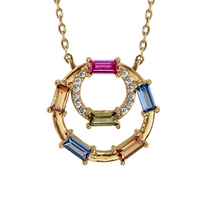 Collier plaqué or double cercle pierres s multicolores sertis - longueur 40+5cm