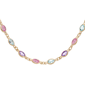 Collier en plaqué or tutti frutti oxydes pastelles dégradées multicouleur 38+7cm
