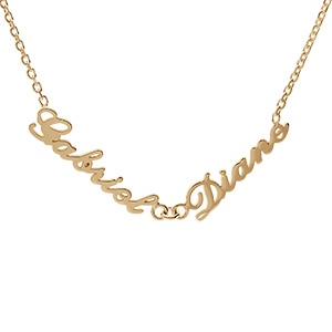 Collier en plaqué or chaîne maille forçat avec découpe anglaise 2 prénoms – longueur 40cm + 3cm de rallonge