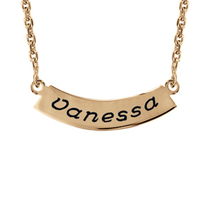 Collier en plaqué or chaîne avec pendentif plaque prénom à graver en demi lune - longueur 40cm