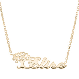 Collier en plaqué orchaîne avec prénom découpe anglaise motif arbre de vie 43cm