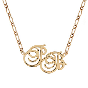 Collier en plaqué or chaîne maille 1+1 avec découpe anglaise 2 initiales stylisées – longueur 40cm
