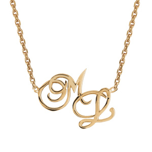 Collier en plaqué or chaîne maille forçat avec découpe anglaise 2 initiales stylisées – longueur 40cm