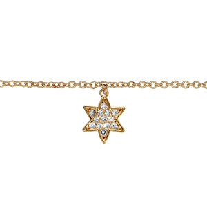 chaîne de cheville en plaqué or avec pampille étoile pavée d'oxydes blancs sertis - longueur 23cm + 2cm de rallonge
