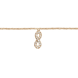 chaîne de cheville en plaqué or avec pampille symbole infini orné d'oxydes blancs sertis - longueur 23cm + 2cm de rallonge