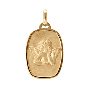 Pendentif médaille en plaqué or rectangle arrondi avec ange en relief