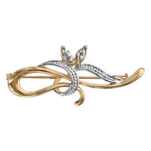 Broche en plaqué or 2 rubans, 1 lisse qui fait une boucle et l'autre ouvragé enroulé autour et 2 oxy