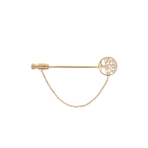 Broche en plaqué or fibule tête arbre de vie et oxydes blancs sertis