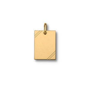 Pendentif en plaqué or plaque G.I. rectangulaire à graver avec striures dans 2 angles – dimensions 30mm X 20mm – plaque fine