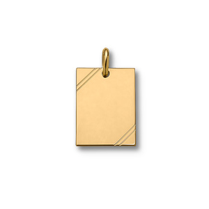 Pendentif en plaqué or plaque G.I. rectangulaire à graver avec striures dans 2 angles – dimensions 38mm X 23mm – plaque fine