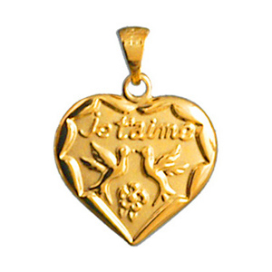 Pendentif Coeur Colombe " Je t'aime " plaqué or