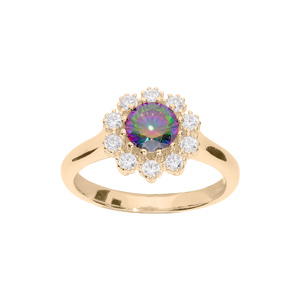 Bague en plaqué or oxyde arc en ciel mystique contour oxydes blancs sertis