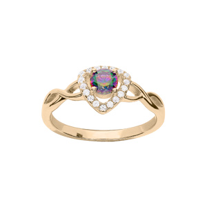 Bague en plaqué or fleur oxyde arc en ciel mystique et contour oxydes blancs sertis