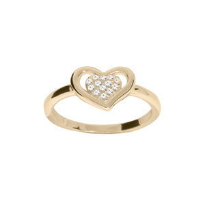 Bague en plaqué motif coeur oxydes blancs sertis