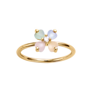 Bague en plaqué or forme fleur en verre opaque pastel