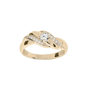 Bague en plaqué or oxyde blanc et rails d’oxydes blancs sertis
