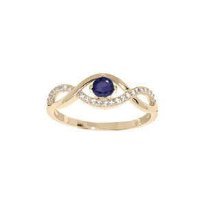 Bague en plaqué or brins mêlés avec oxydes bleus et blancs sertis