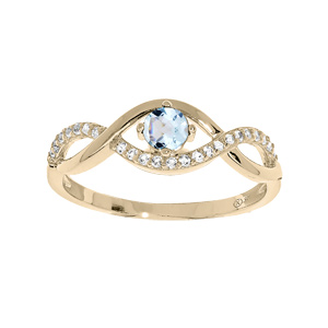 Bague en plaqué or brins mêlés avec Topaze bleu véritable et oxydes blancs sertis