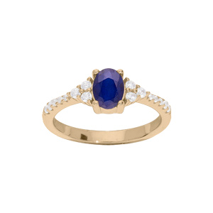 Bague en plaqué or avec gros oxyde bleu et blancs sertis