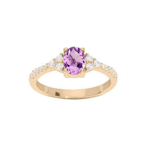 Bague en plaqué or avec gros Amethyste et oxydes blancs sertis