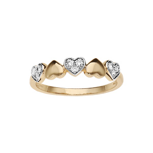 Bague en plaqué or multi coeurs lisses et oxydes blancs sertis