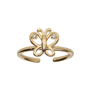 Bague en plaqué or enfant avec papillon ajouré et oxydes blancs réglable de 42 à 47