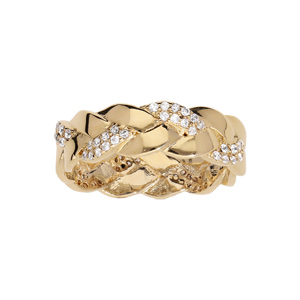 Bague en plaqué or tresse avec oxydes blancs