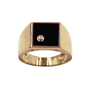 chevalière en plaqué or plateau carré onyx 10x10 avec 1 oxyde blanc serti